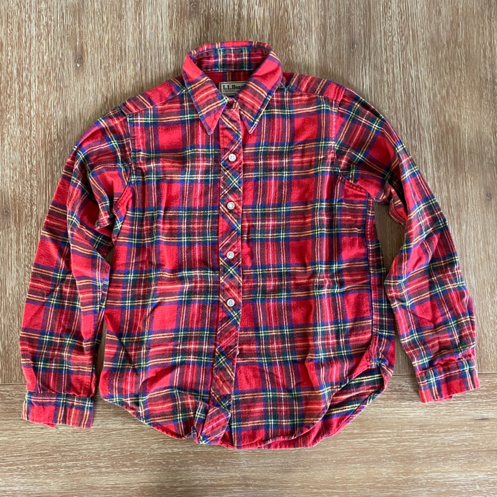 Vintage 90s L.L. Bean Boys’ Red Plaid Flannel Button Down Shirt